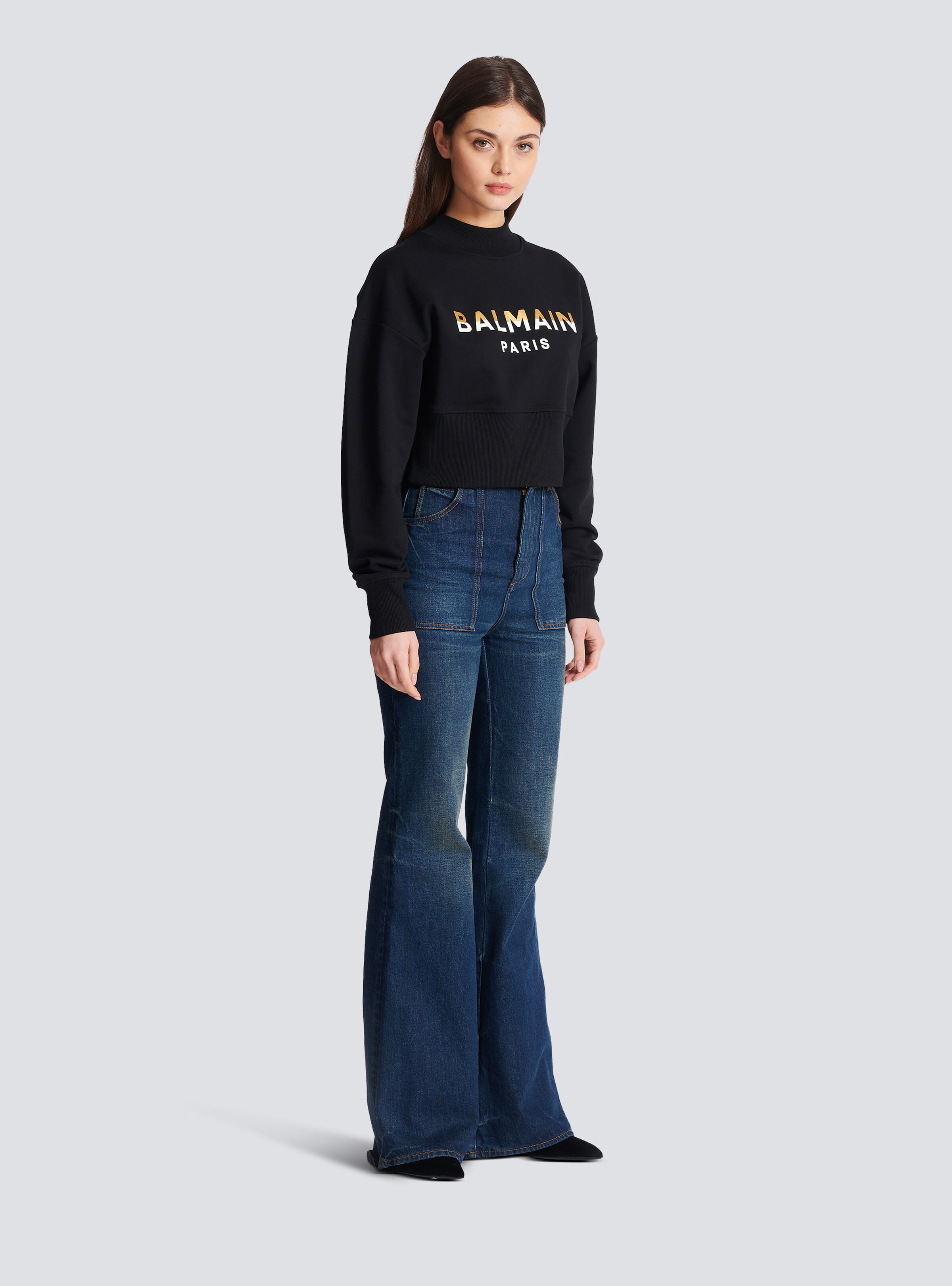 Cropped sweatshirt with Balmain Paris print - 3