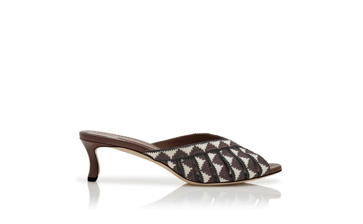 Brown and Cream Wool Mules - 1