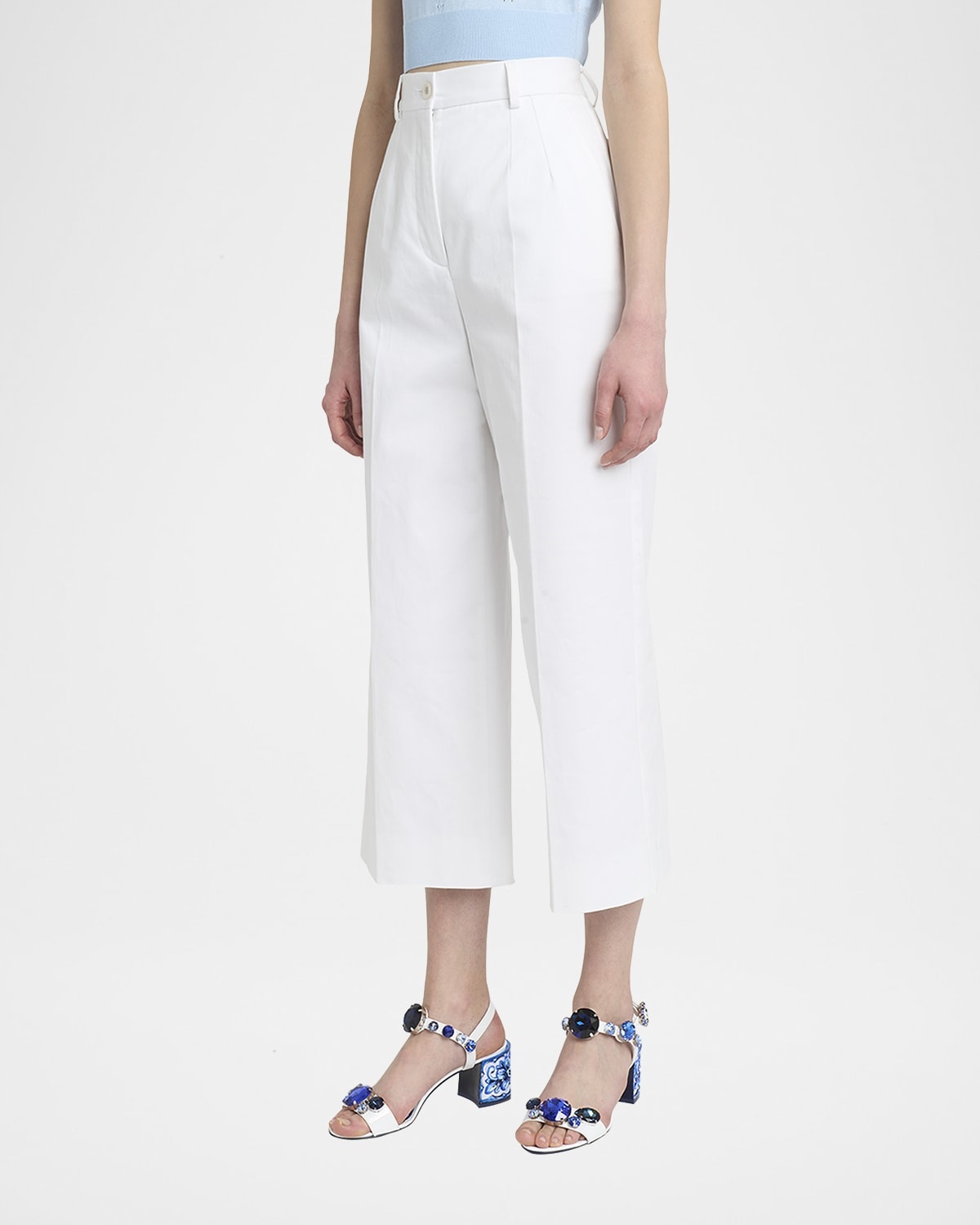 High-Rise Cotton Gabardine Wide-Leg Crop Pants - 4