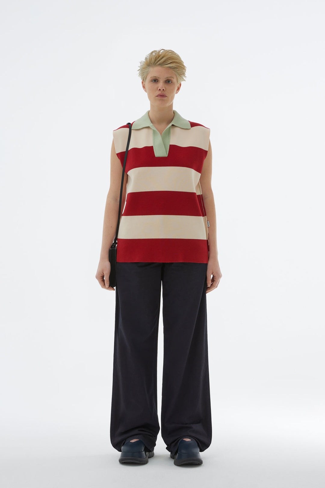 STRIPED KNIT SLEEVELESS POLO - 2
