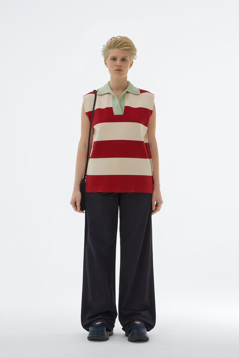 SUNNEI STRIPED KNIT SLEEVELESS POLO outlook