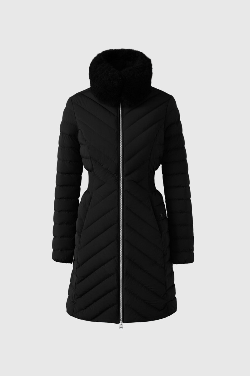 LYRIS Quilted Down Coat with Removable Shearling Collar 1