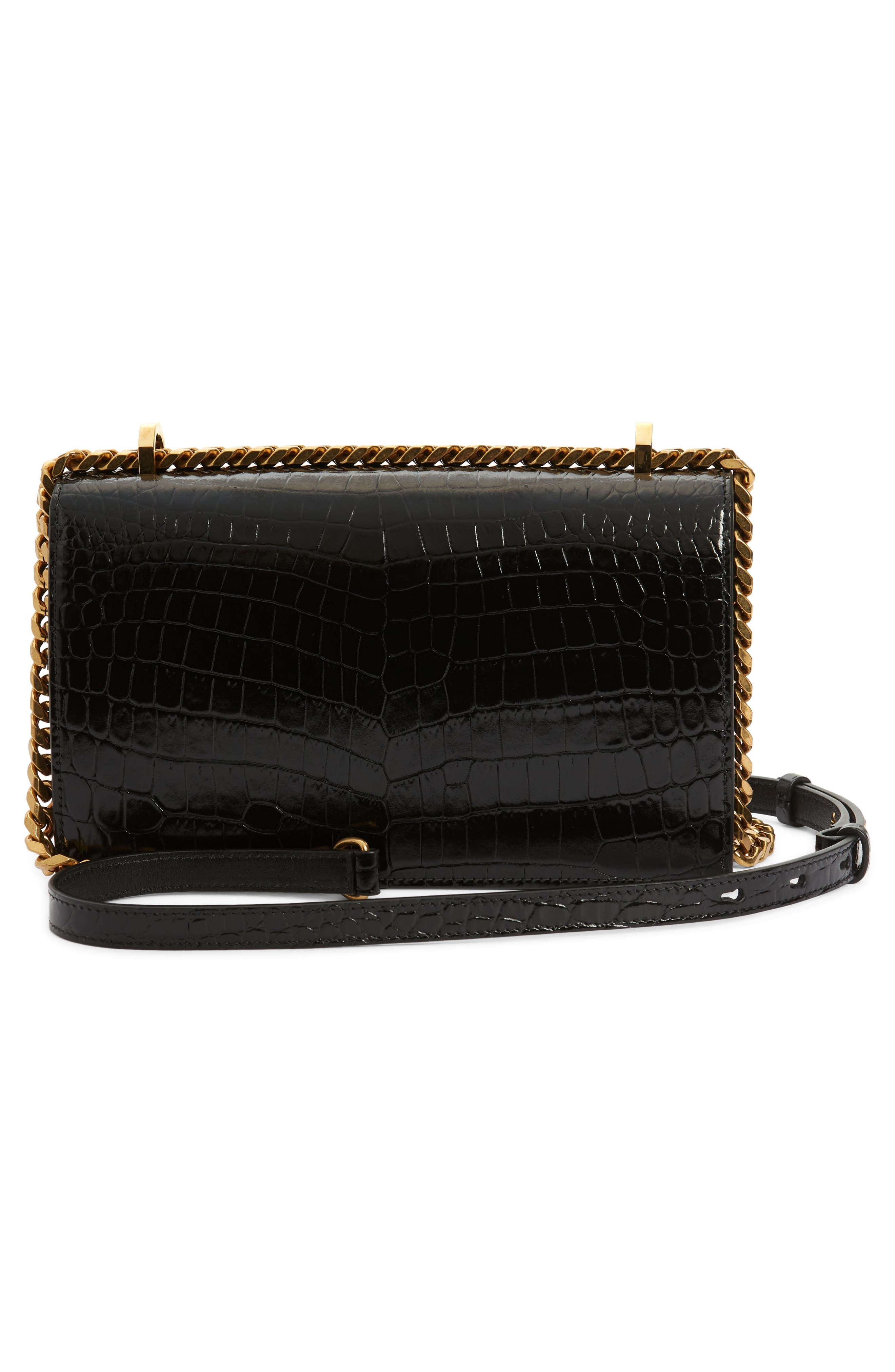 Alexander McQueen Jewelled Knuckle Croc Embossed Leather Crossbody Bag in Black at Nordstrom - 4
