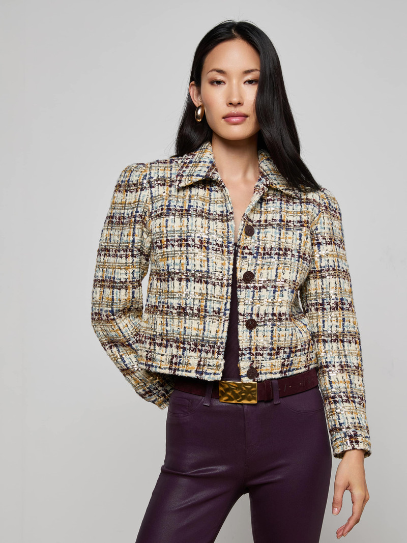 L'AGENCE Kasey Sequined Tweed Jacket outlook