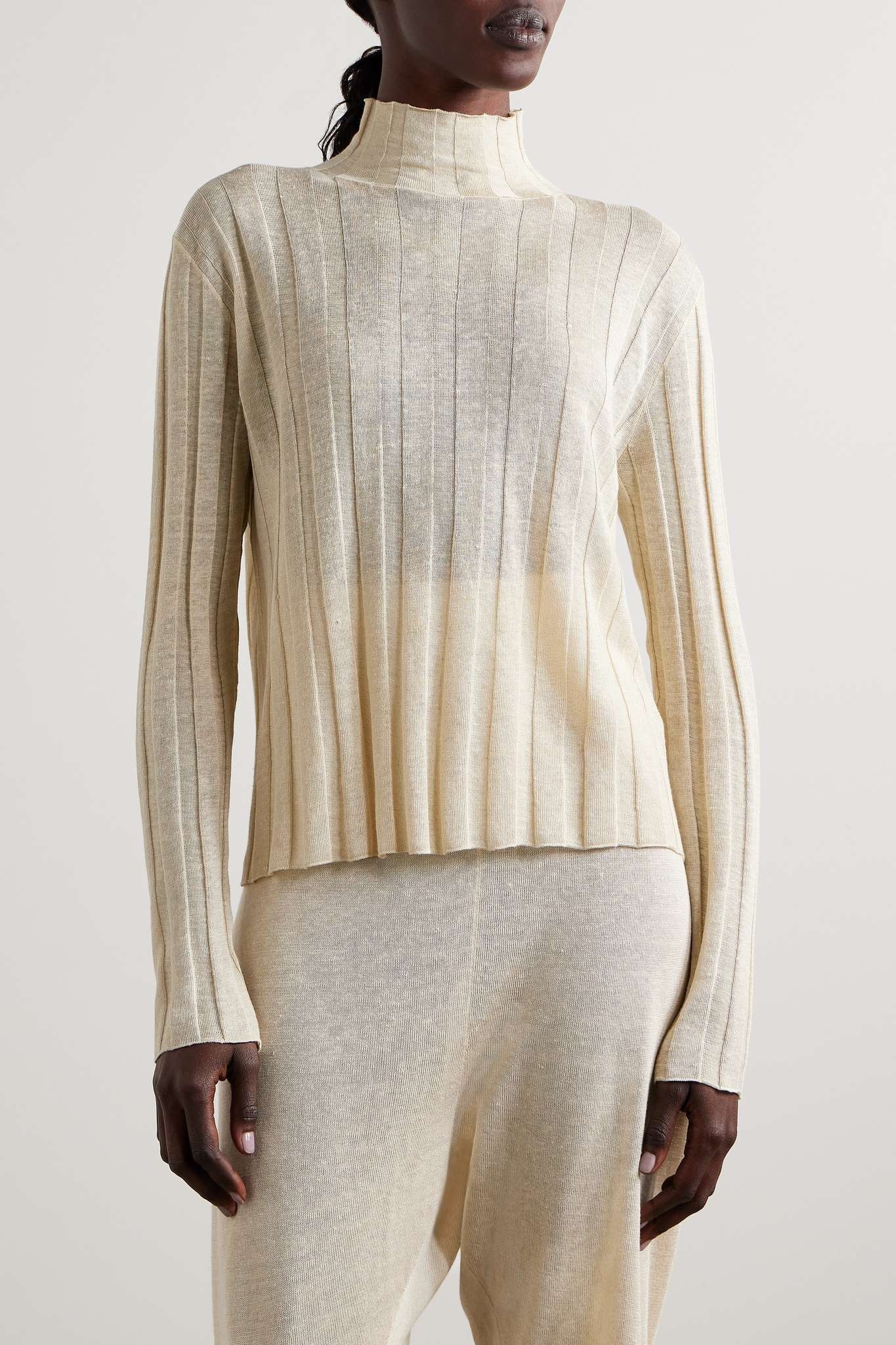 Daxy ribbed linen and silk-blend turtleneck top - 3