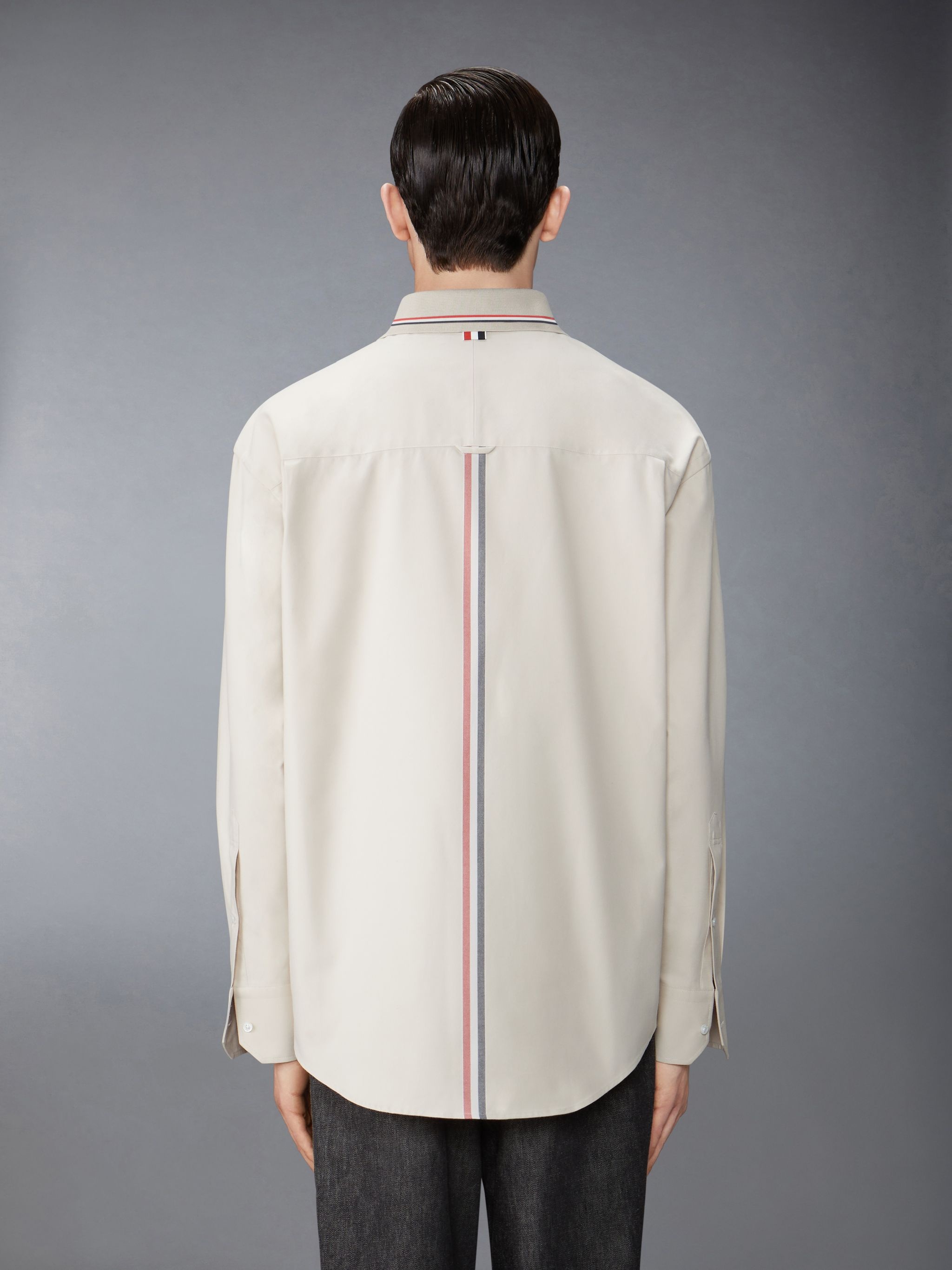 Thom Browne Stripe Cotton Flannel Oversized Shirt | REVERSIBLE