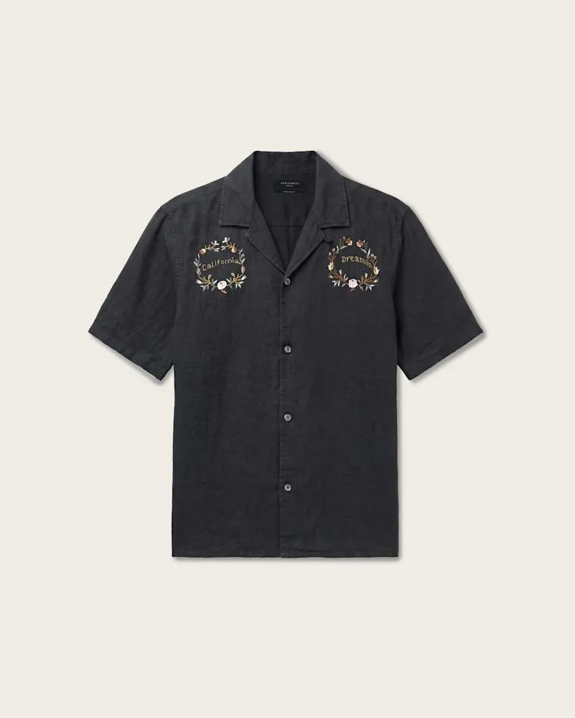 KLAVICLE SHORT SLEEVE LINEN EMBROIDERED SHIRT - 1