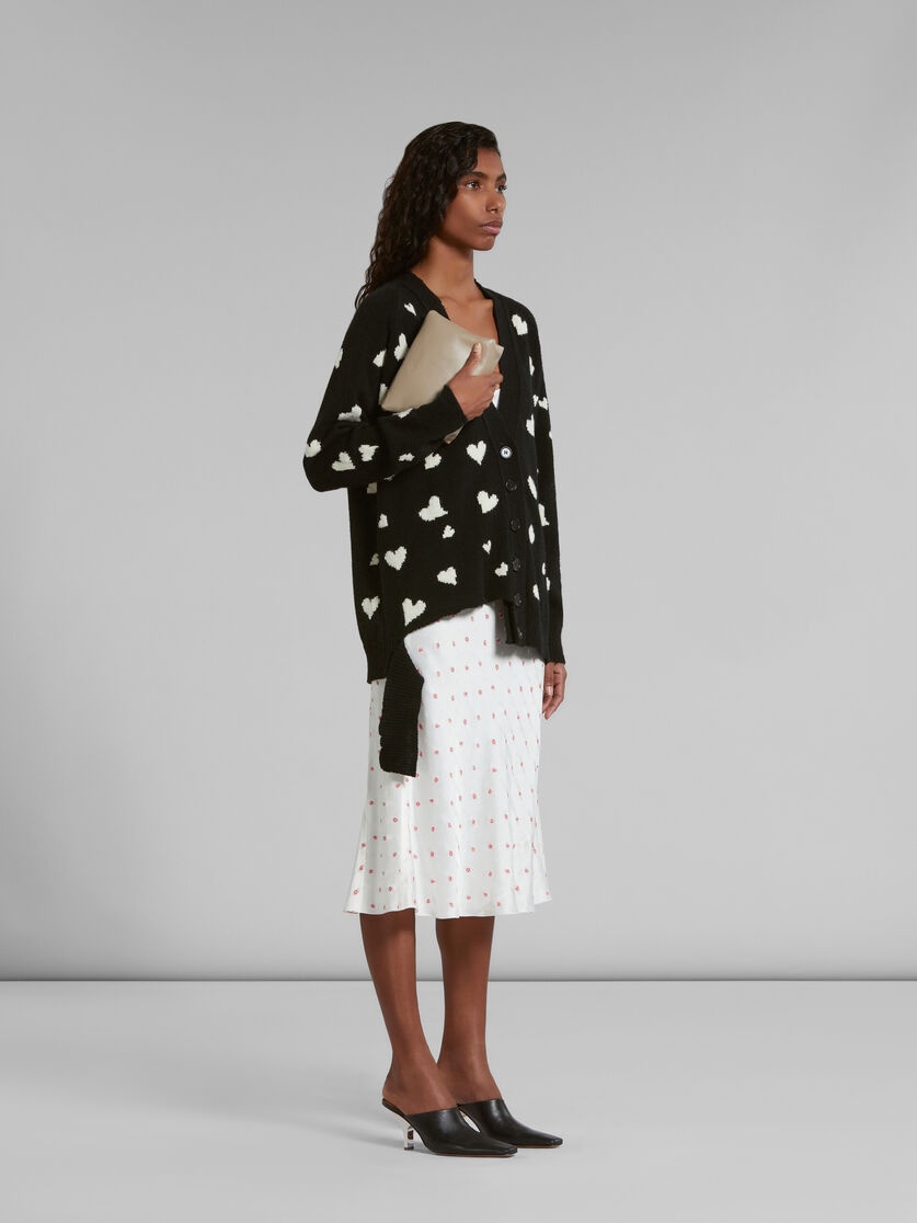 BLACK WOOL LONG CARDIGAN WITH BUNCH OF HEARTS MOTIF - 6