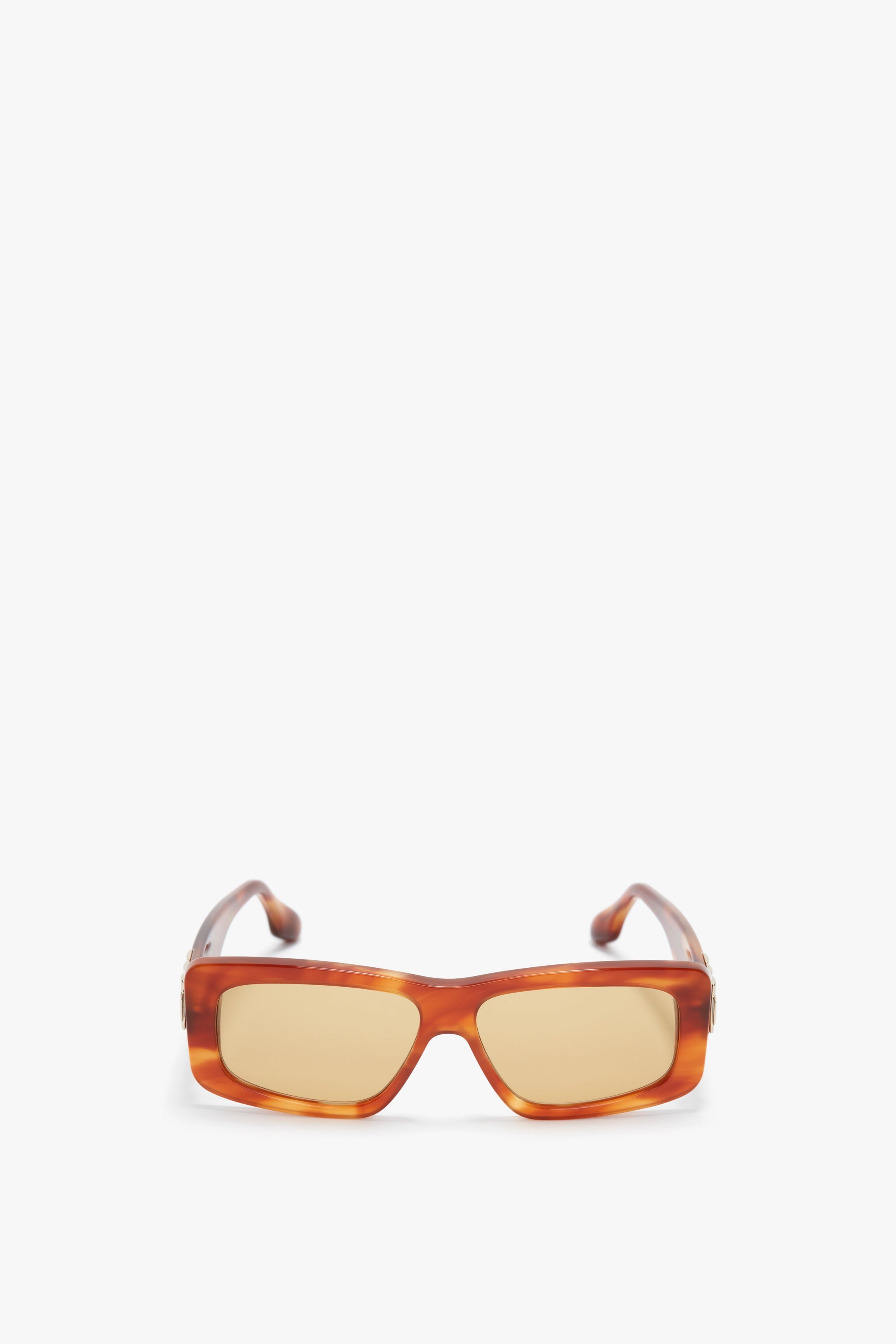 Chain Detail Rectangular Frame Sunglasses In Striped Blonde Havana - 1