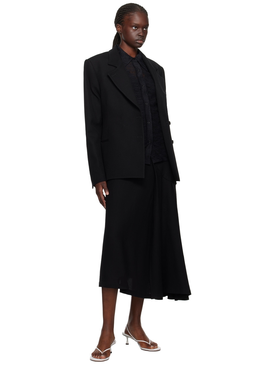 Black Curved Midi Skirt - 4