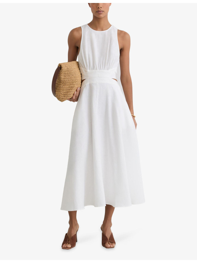 REISS Hazel Cut-Out Linen and Cotton Midi Dress outlook