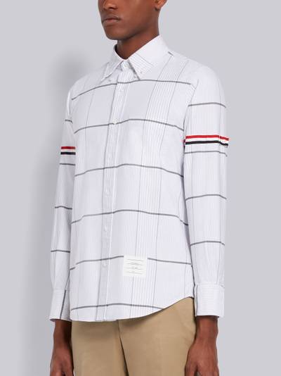 Thom Browne Medium Grey Check Cotton Oxford Grosgrain Armband Straight Fit Long Sleeve Shirt outlook