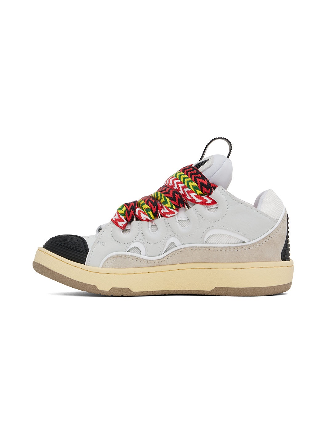 White & Gray Leather Curb Sneakers - 3