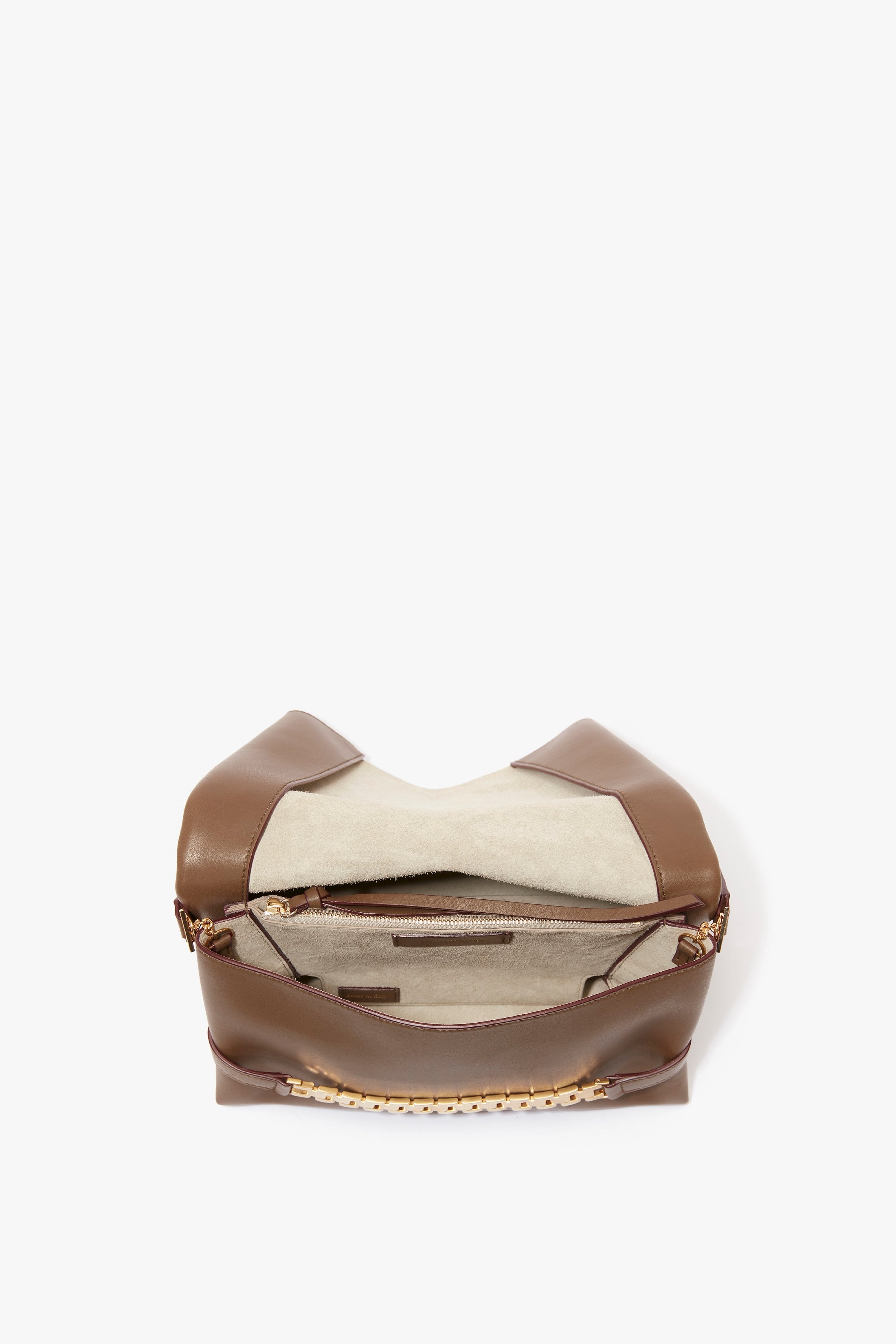 Chain Pouch With Strap In Khaki Leather - 7