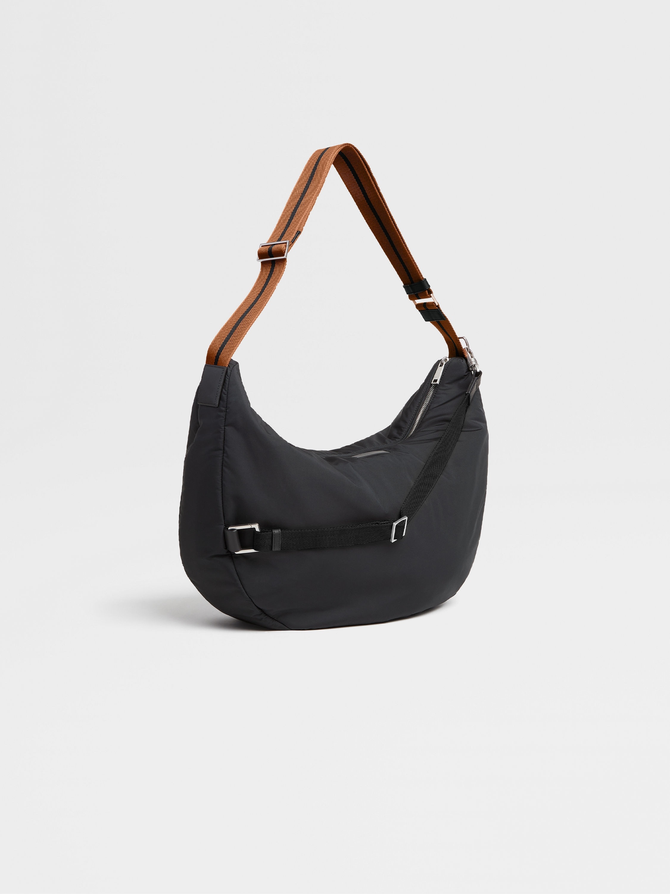 BLACK TECHNICAL FABRIC PANORAMA HOBO BAG - 3