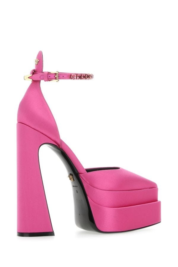 VERSACE Fuchsia Satin Aevitas Pointy Pumps - 3