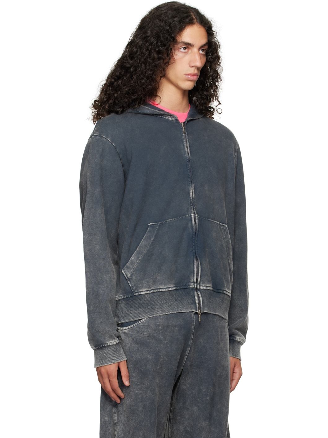 Omar Afridi Gray Shabby Full Zipped Hoodie | REVERSIBLE