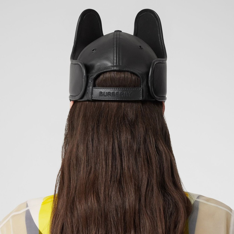 Panel Detail Lambskin Baseball Cap 3