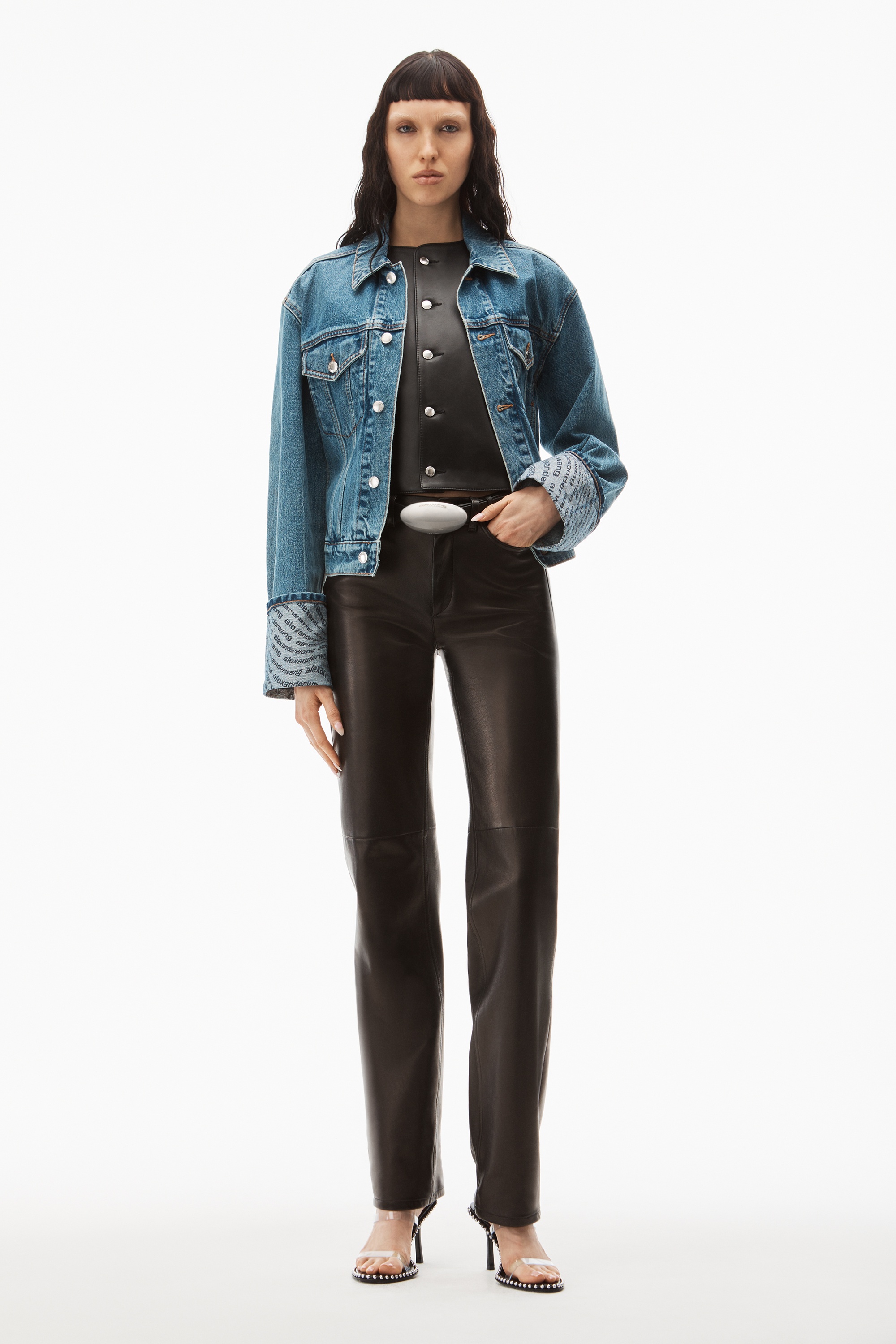 Alexander Wang WAVE CUFF TRUCKER JACKET IN DENIM | REVERSIBLE