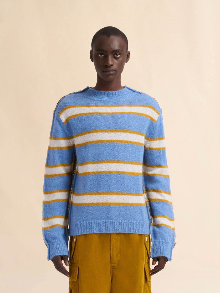 BLUE STRIPED MOHAIR AND WOOL HALF-AND-HALF SWEATER - 2