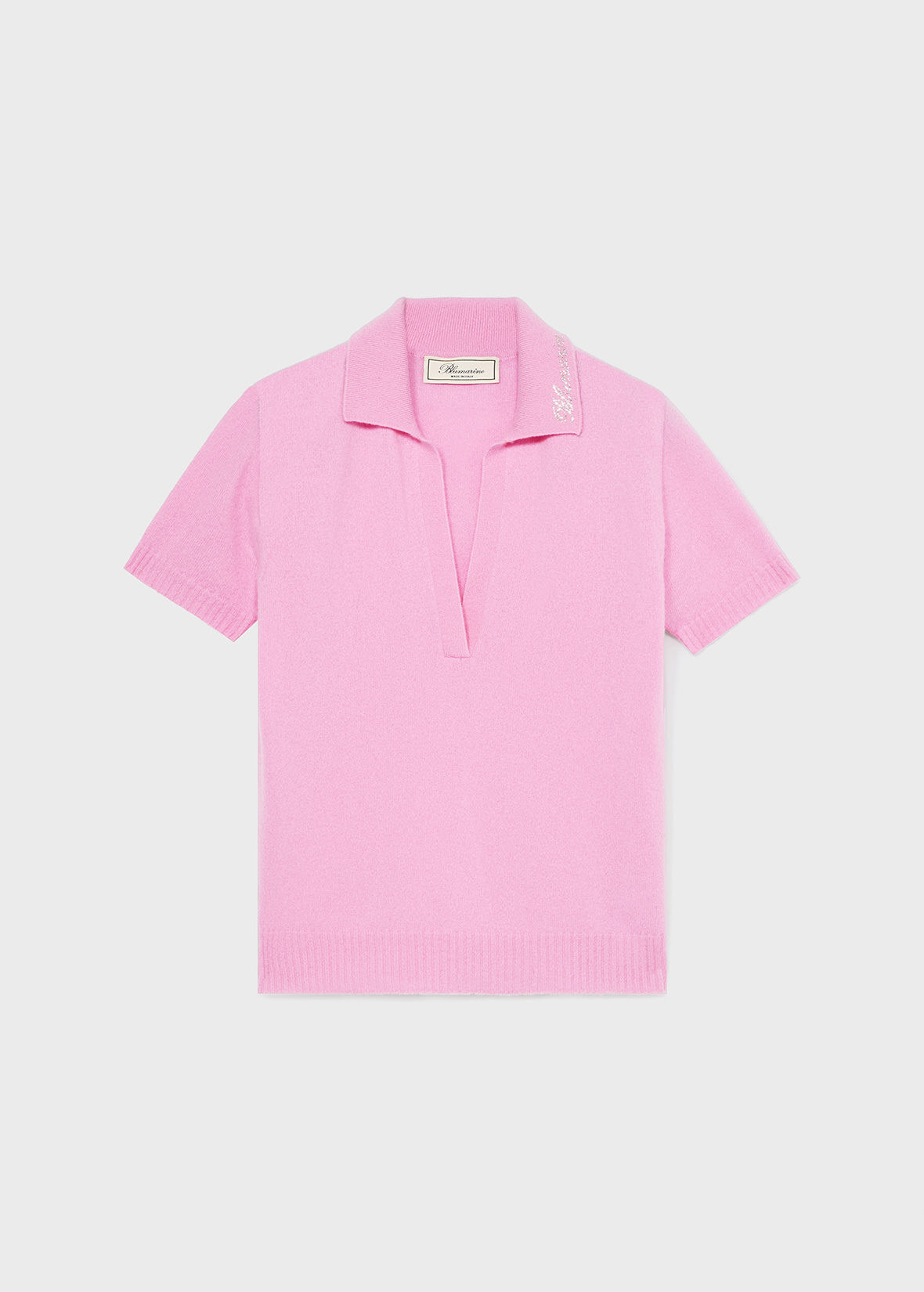 CASHMERE POLO SHIRT WITH BLUMARINE RHINESTONE LOGO - 1