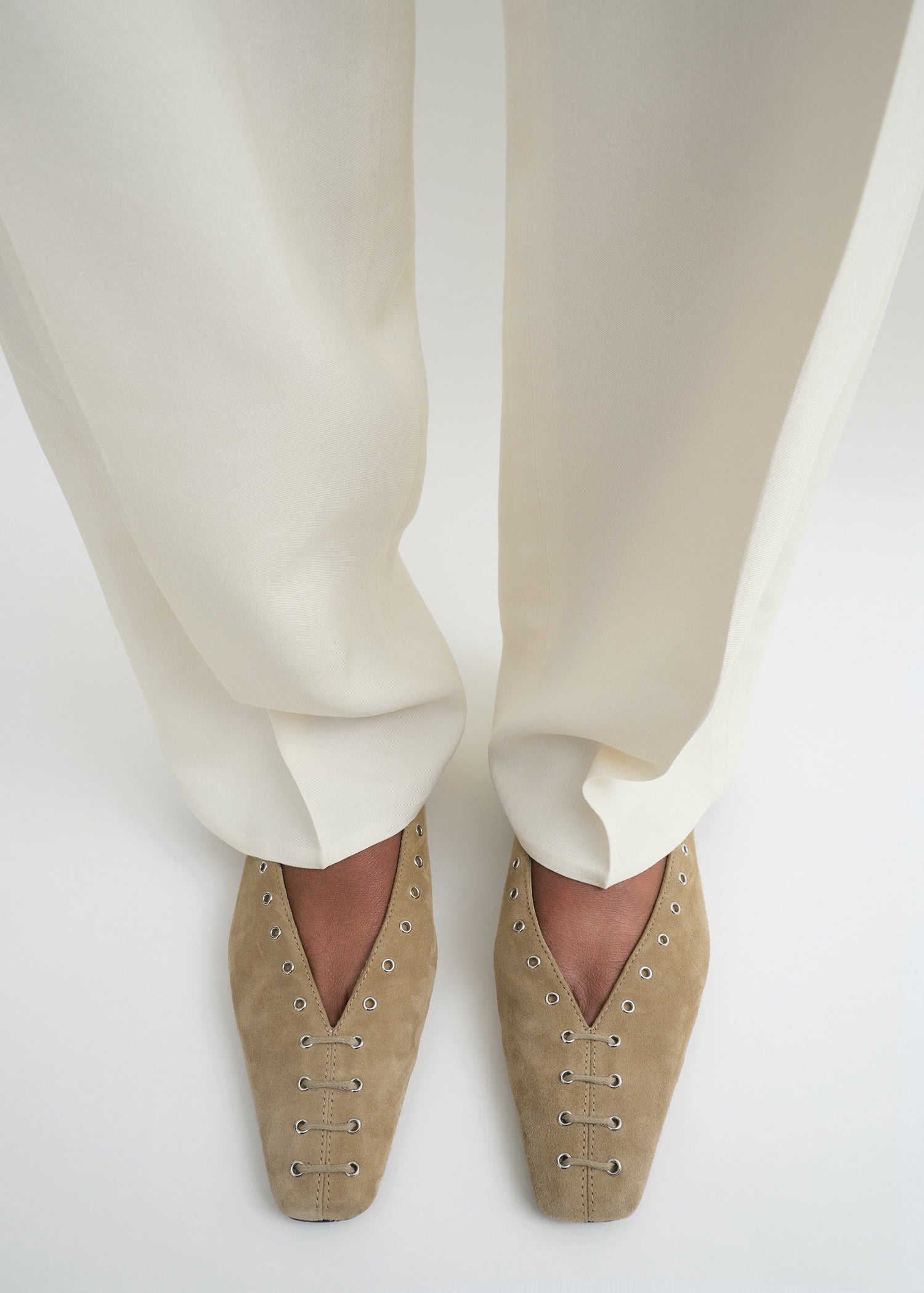 Suede lace-up ballerinas desert - 2