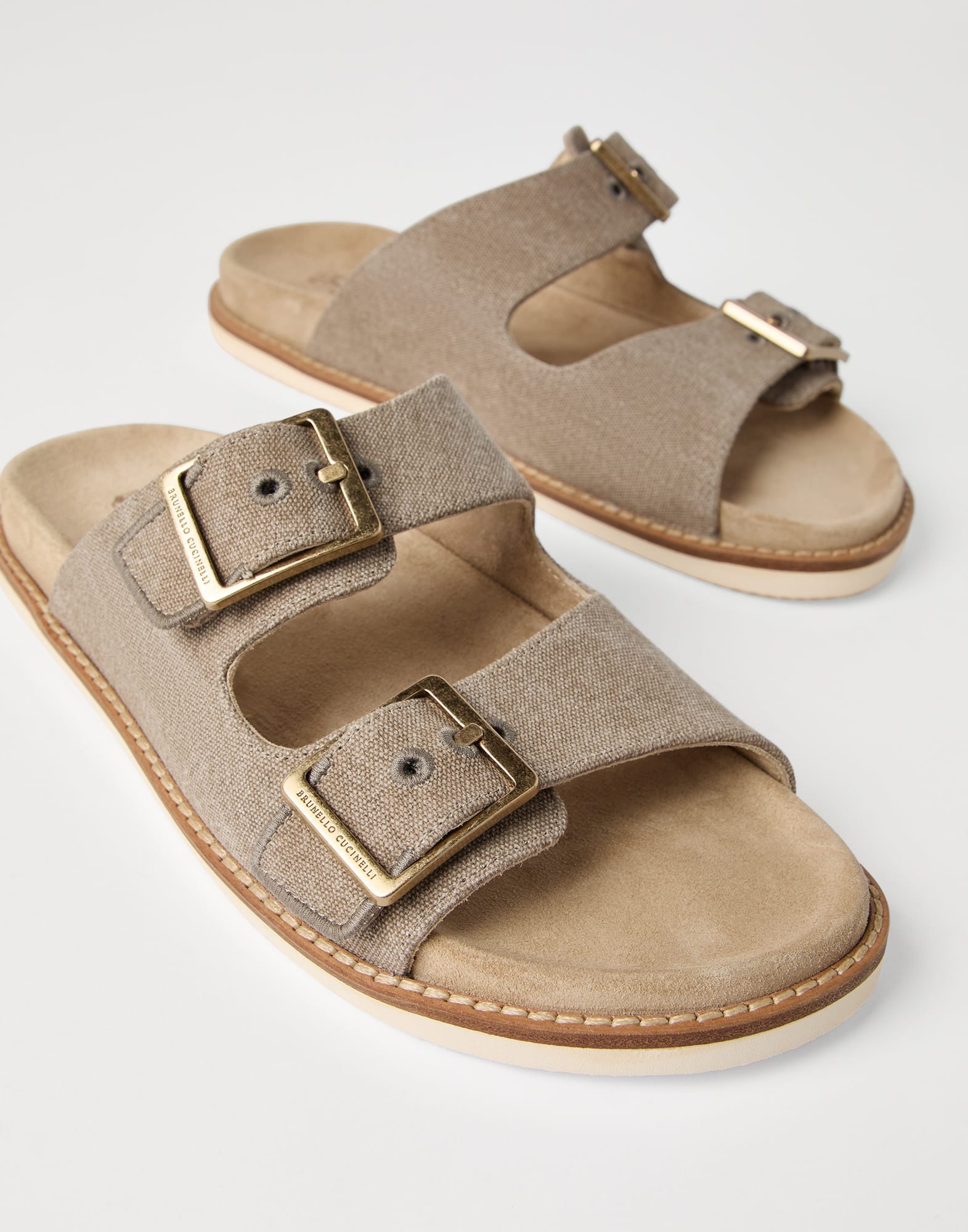 Délavé canvas and suede slides with buckles - 3