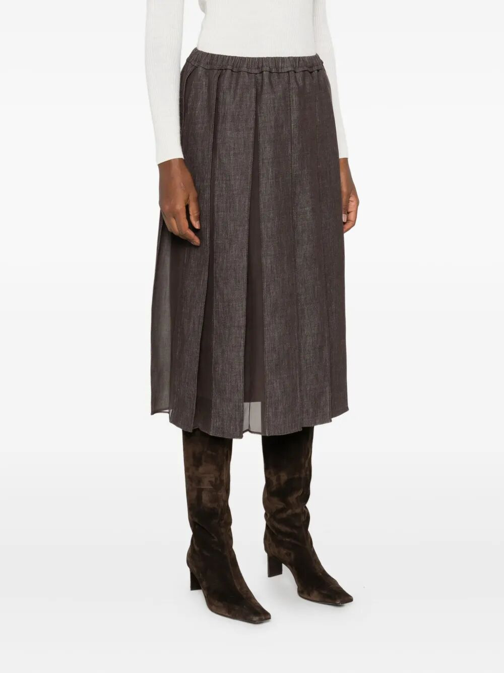 Brunello Cucinelli Women Plated Denim Midi Skirt - 6