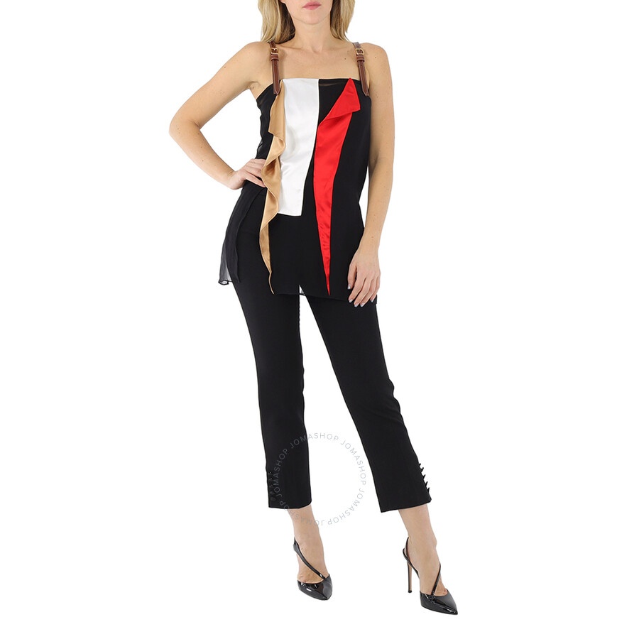 Burberry Black Leather Detail Colour Block Silk Top - 4