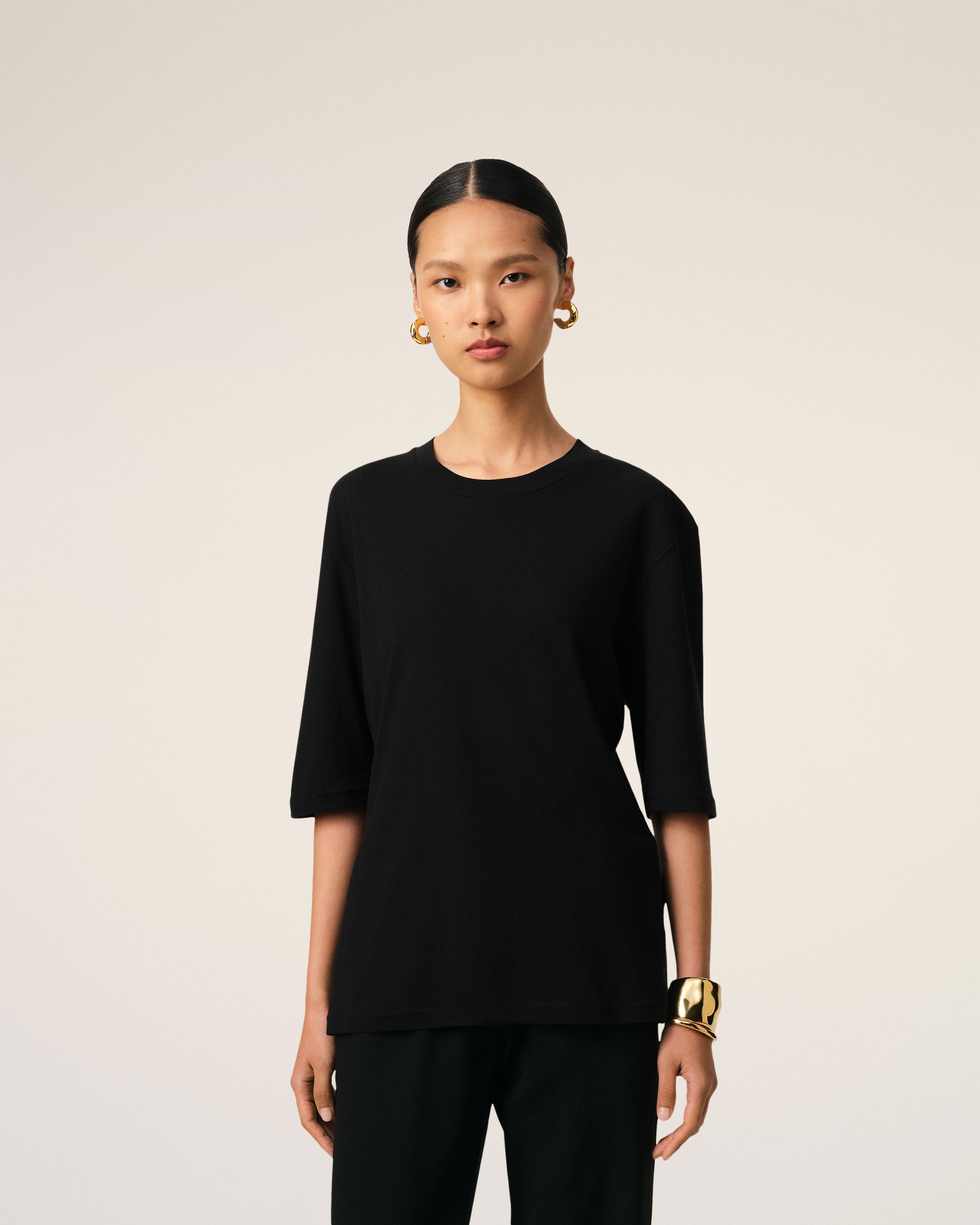 BLACK COTTON SHORT SLEEVE T-SHIRT - 3