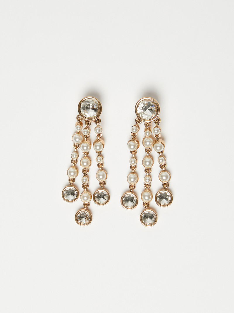 OTTAVIA Pearl and rhinestone chandelier earrings 1