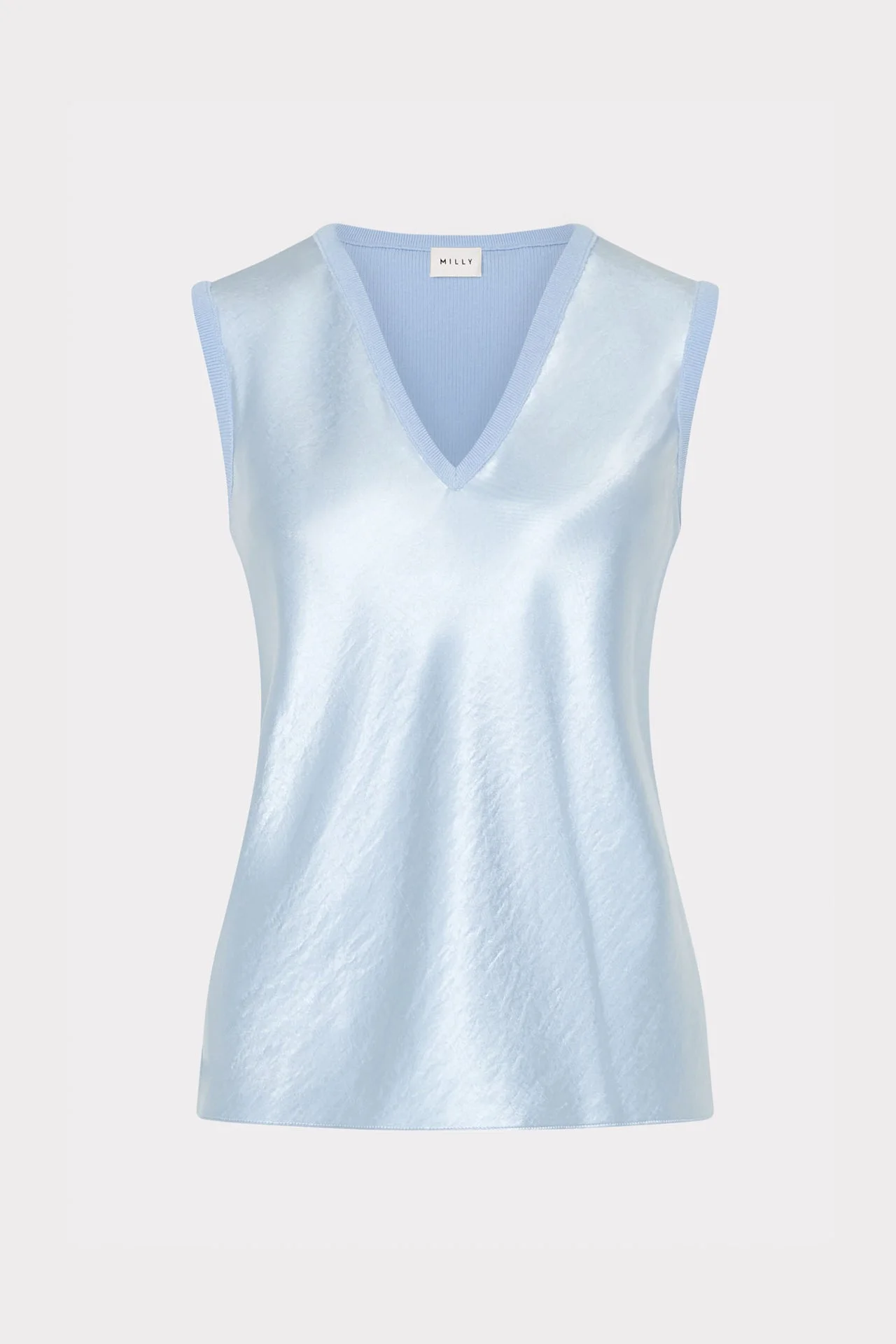 Satin Knit Combination V-Neck Top - 1