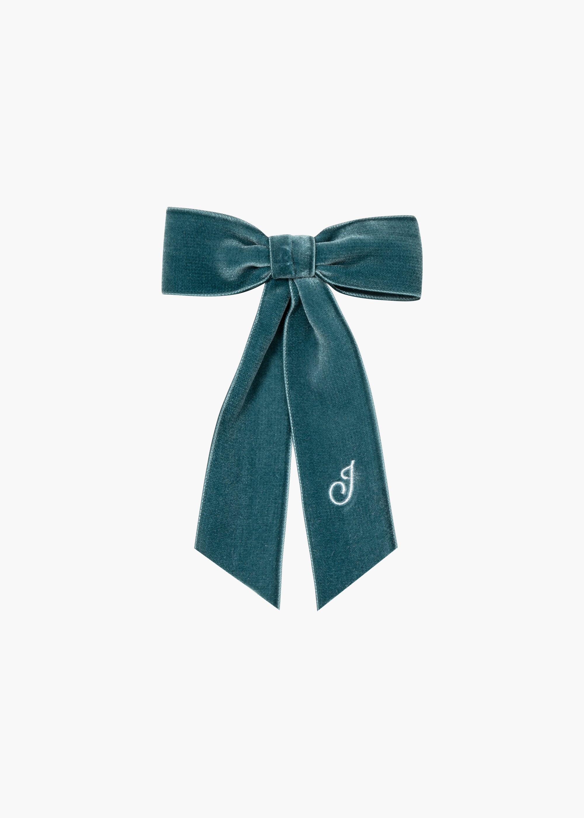 Initial Wide Velvet Bow Barrette - 1