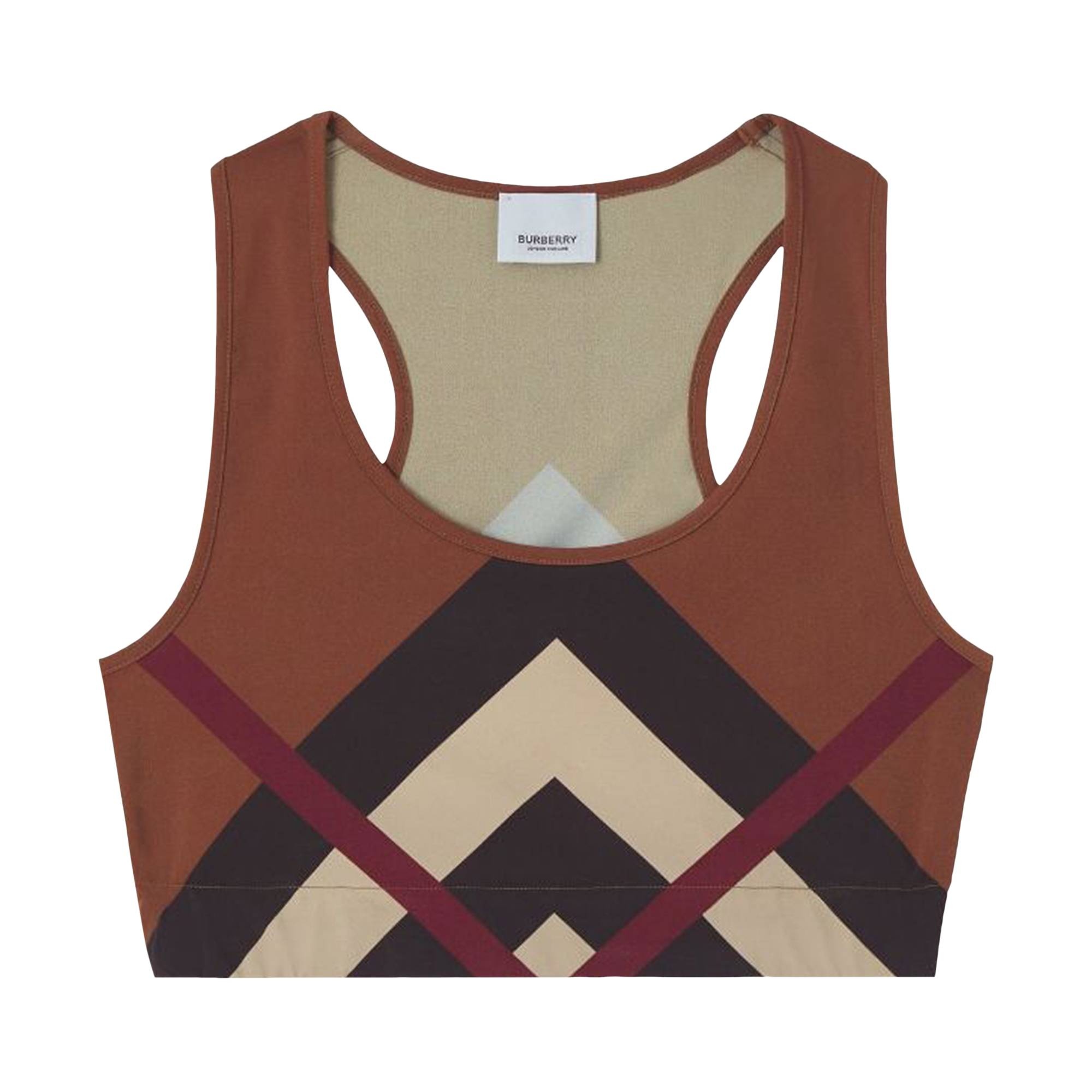 Burberry Chevron Check Print Stretch Cropped Top 'Dark Birch Brown' - 1