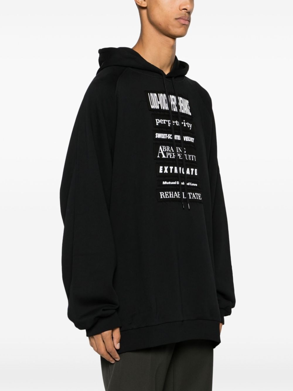 slogan-patches cotton hoodie - 3