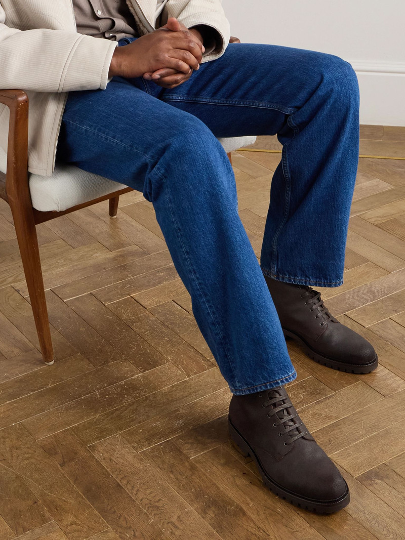Brunello Cucinelli Pedula Waxed-Suede Boots Brown outlook