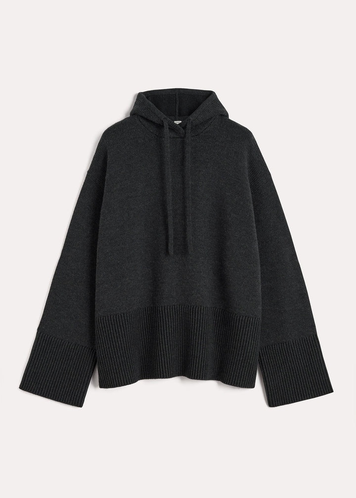 Signature hooded knit charcoal melange - 1