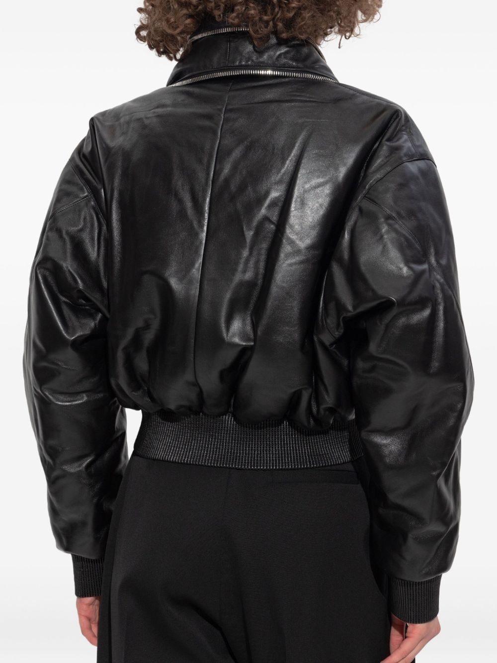 double-zip leather bomber jacket - 4