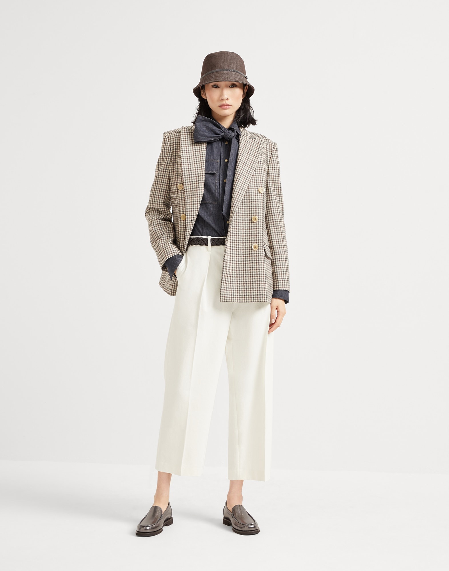 Dyed cotton and wool wrinkled denim pleated chino trousers - 4