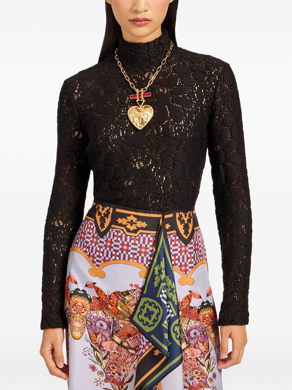 lace turtleneck top - 2