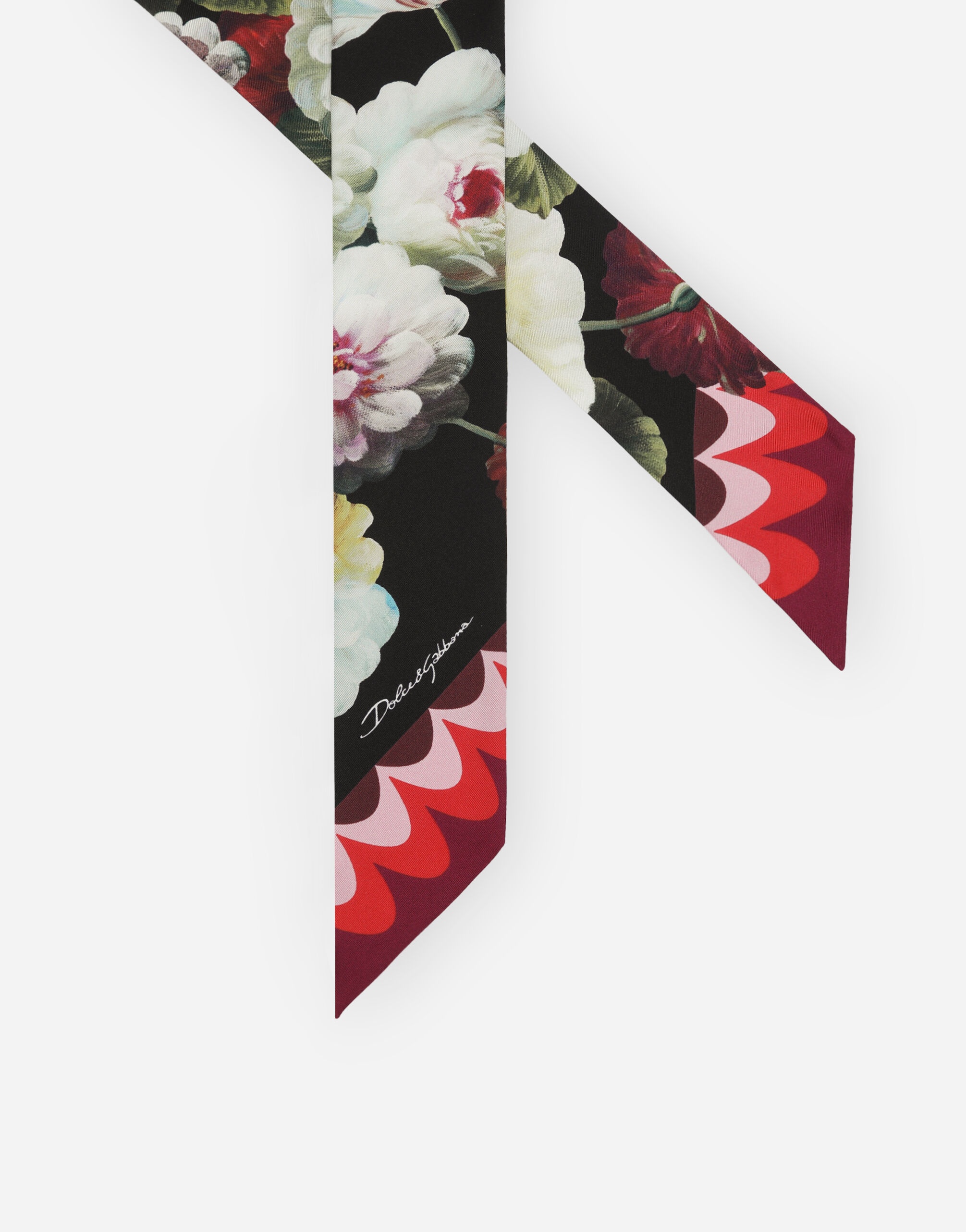 Silk twill headscarf with nocturnal flower print (6 x 100) - 3