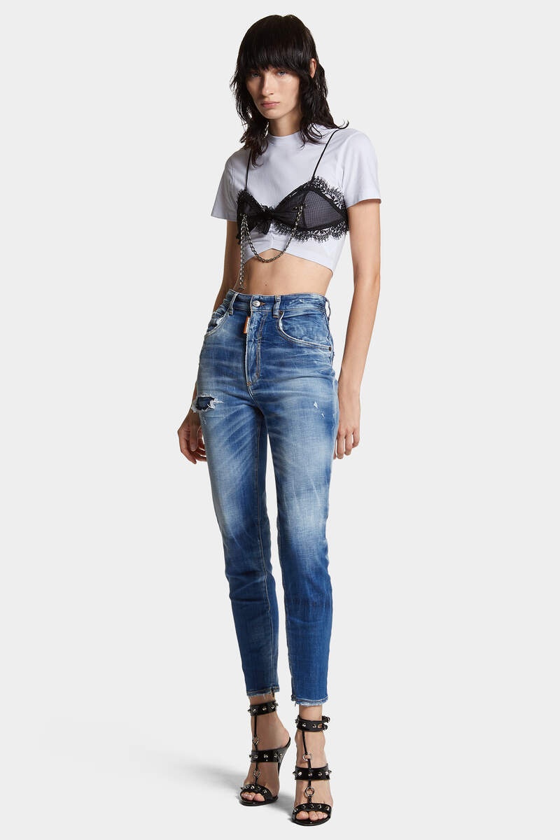MEDIUM SMALL HOLE WASH HIGH WAIST TWIGGY JEANS - 3
