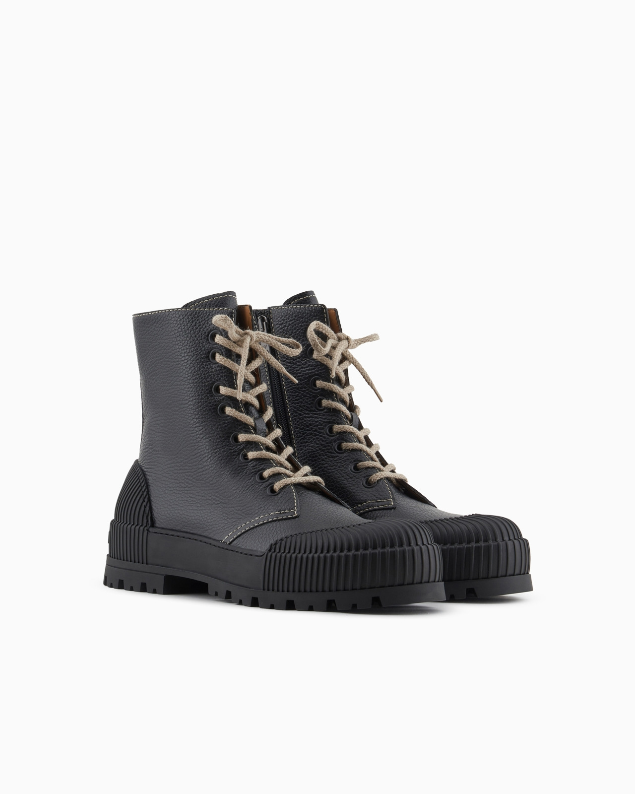 Tumbled-leather lace-up ankle boots with rubber details - 2