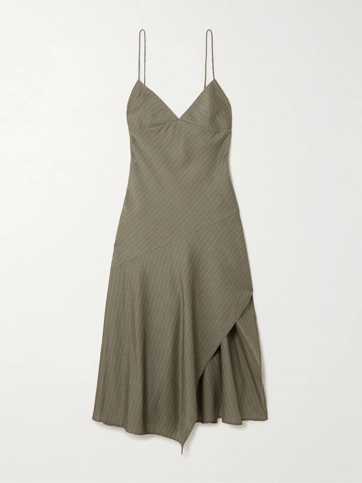 Paneled Asymmetric Pinstriped Cotton-blend Twill Dress - 1