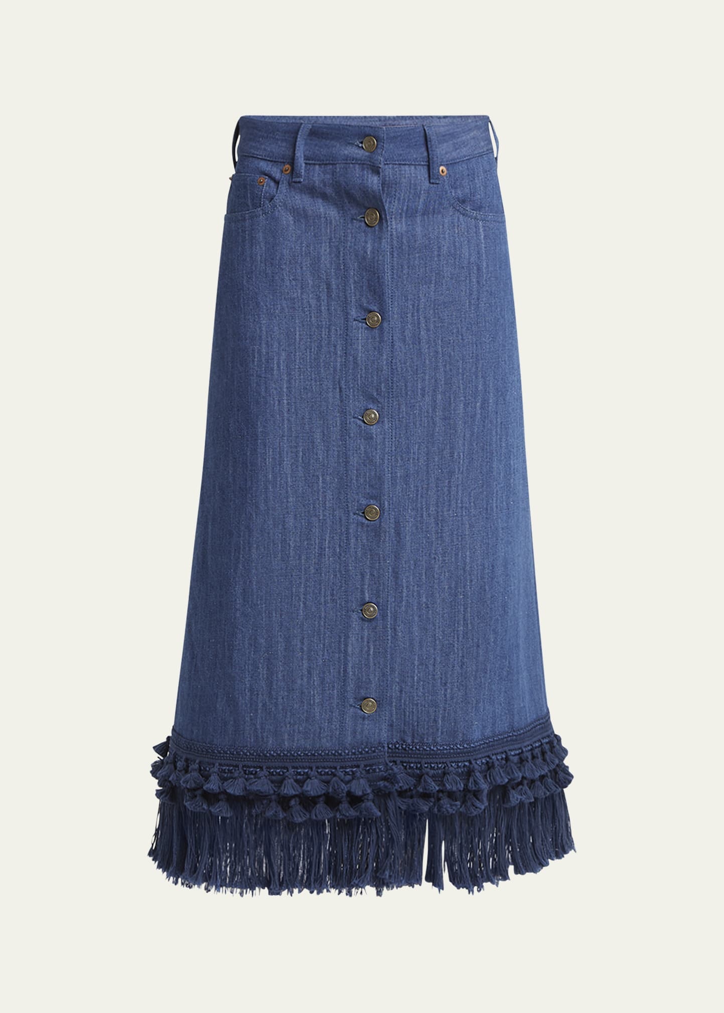 Tassel Button-Fly Denim Skirt - 1
