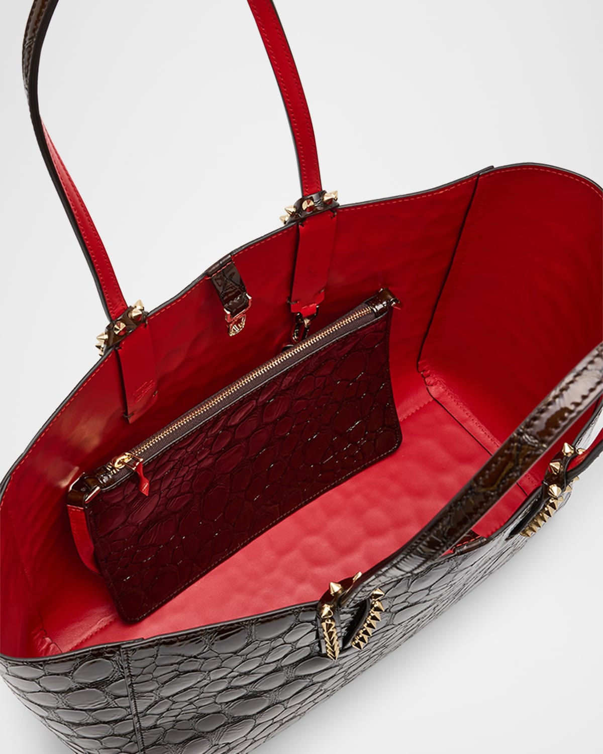 Cabata Small Tote Bag in Glossy Croc-Embossed Leather - 4