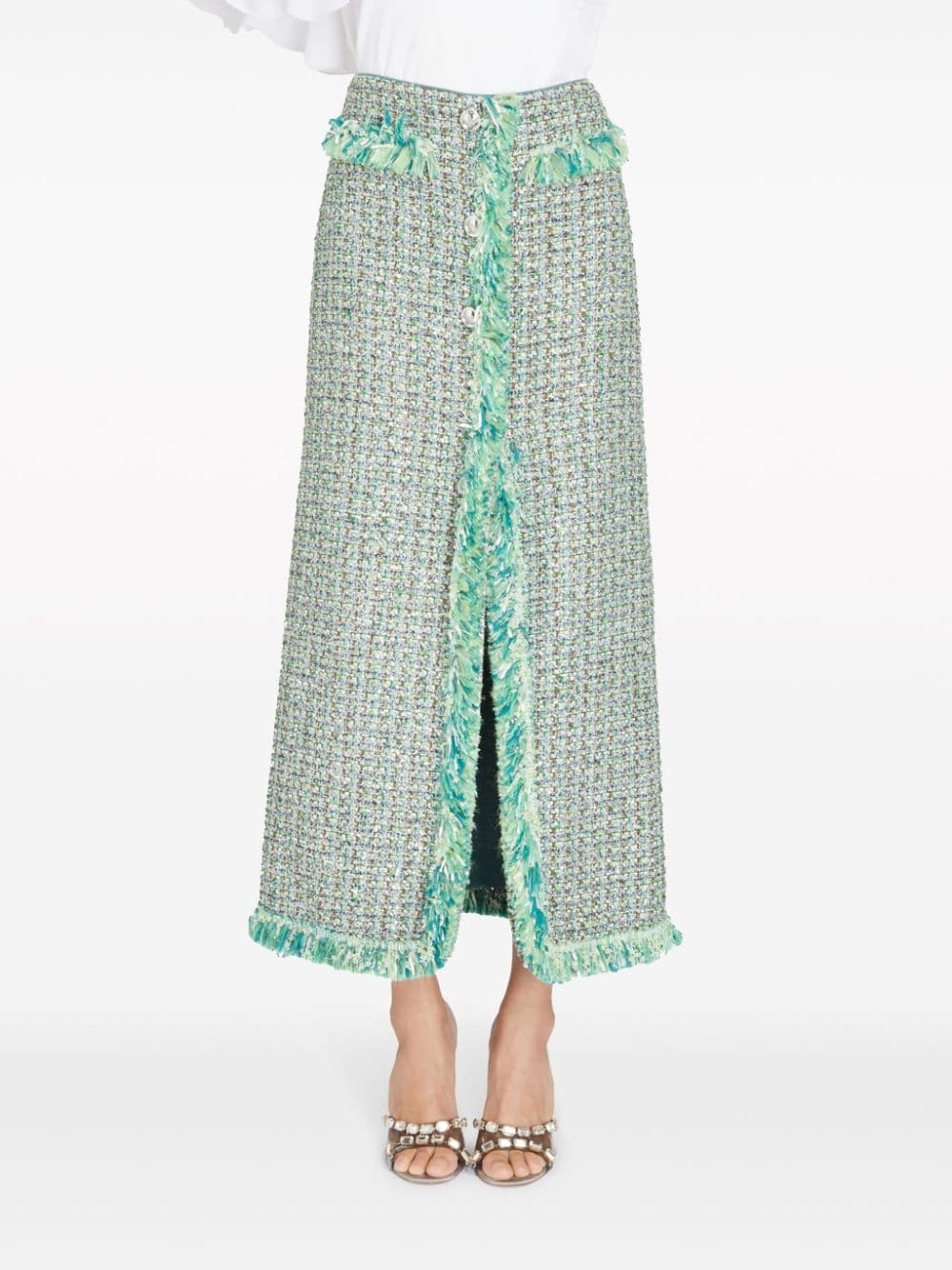 frayed-detail tweed skirt - 6