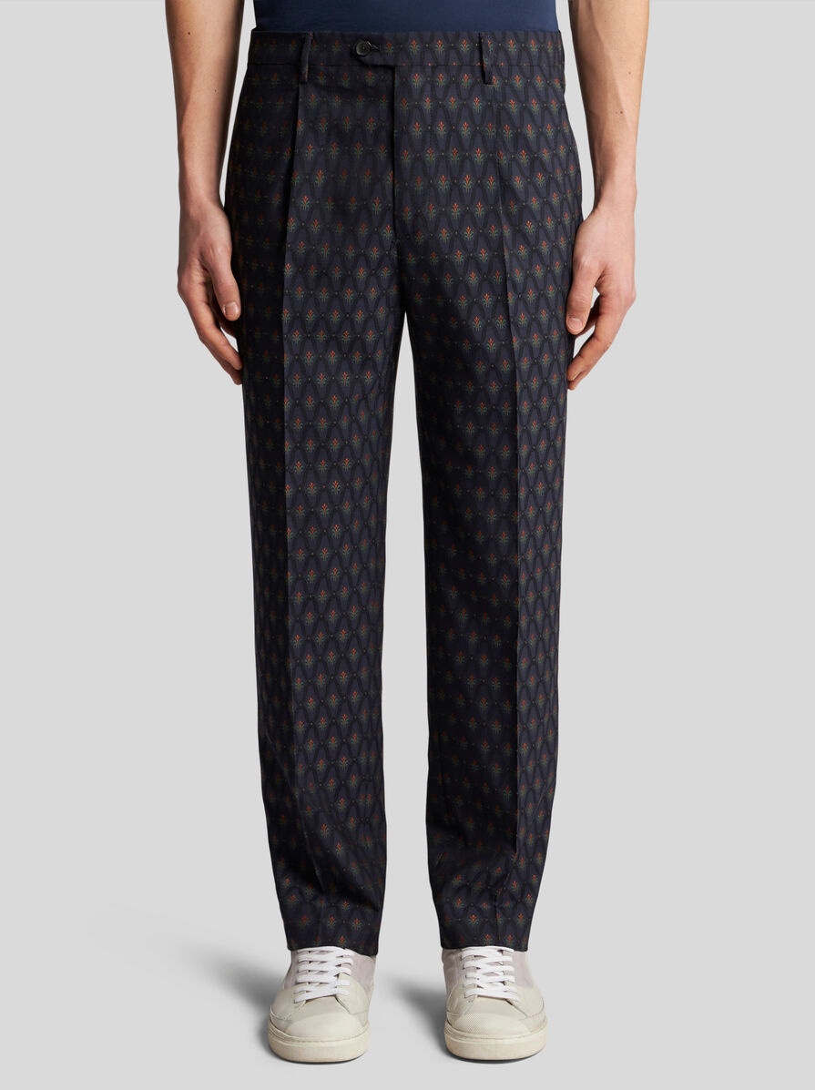 WOOL AND COTTON JACQUARD TROUSERS - 2