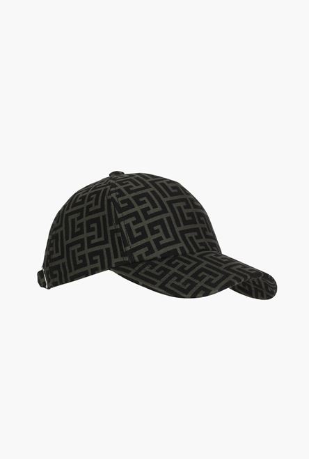 Khaki and black cotton cap with Balmain monogram - 3