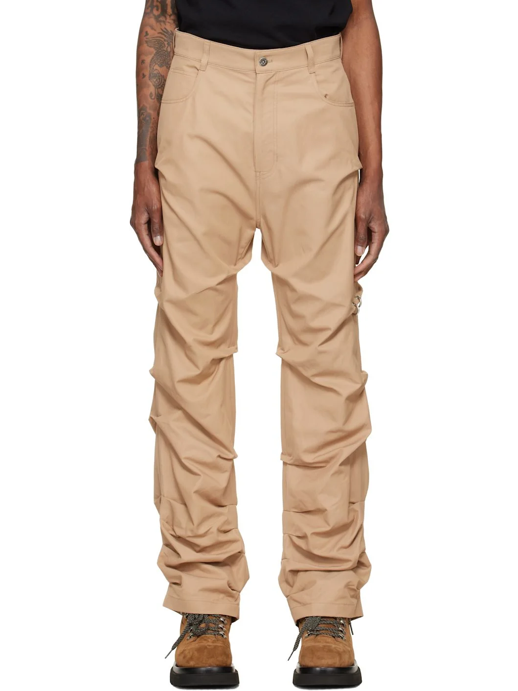 Beige Tuck Detail Trousers - 1
